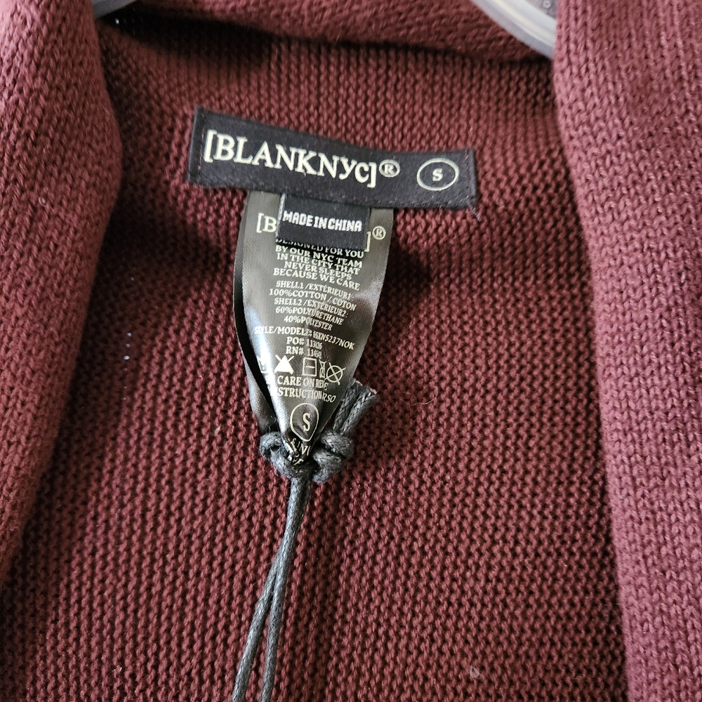 Burgundy Knit & Faux Leather Sleeve Open Front Cardigan - Small NWT - Picture 7 of 10